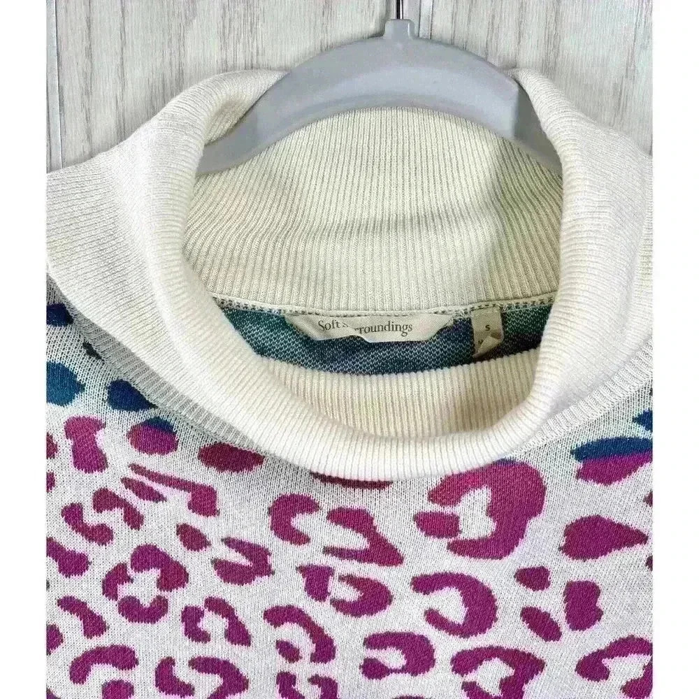 Soft Surroundings Sweater Small Leone Rainbow Leopard Print High Neck Cozy Knit - Picture 4 of 9